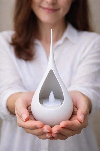 SONMEZSTORE TEA LIGHT, MODERN MASAÜSTÜ SU DAMLASI DEKOR SÜSÜ, LED IŞIKLI - 17...