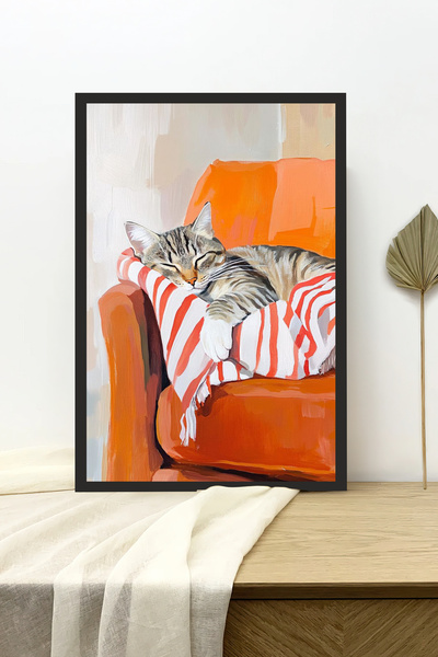 Cadran Kedi tasarımlı Çerçeve Görünümlü Mdf Tablo