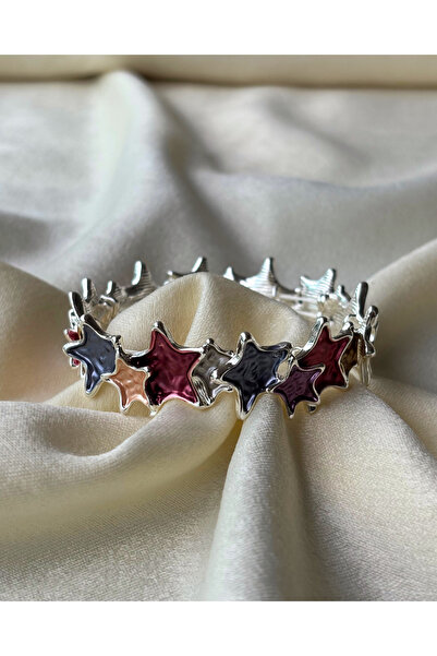 Lioren Jewelry Renkli Yıldız Detaylı Silver Bileklik Düğün Mezuniyet Yaz Tati...