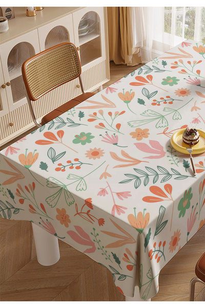 ALAMODECOR Off-White Colored Floral Kitchen Living Room Tablecloth