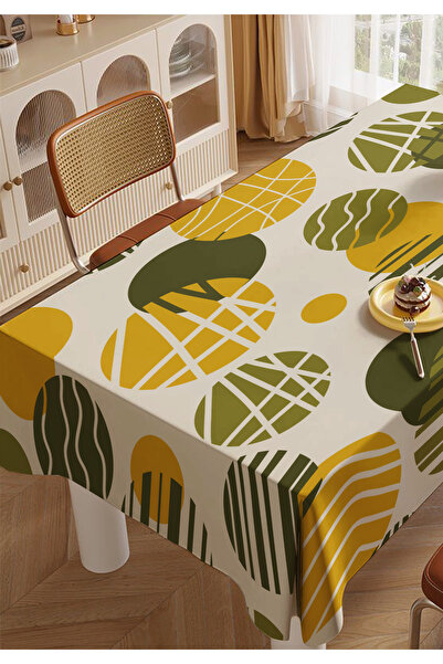 ALAMODECOR Green Geometric Round Patterned Living Room Tablecloth
