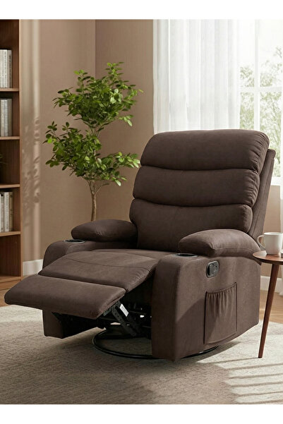 ESMART Swivel Velvet Rocking Recliner Chair - Lazy Boy Chair with Dual Cup Holder & Side Pocket - Brown
