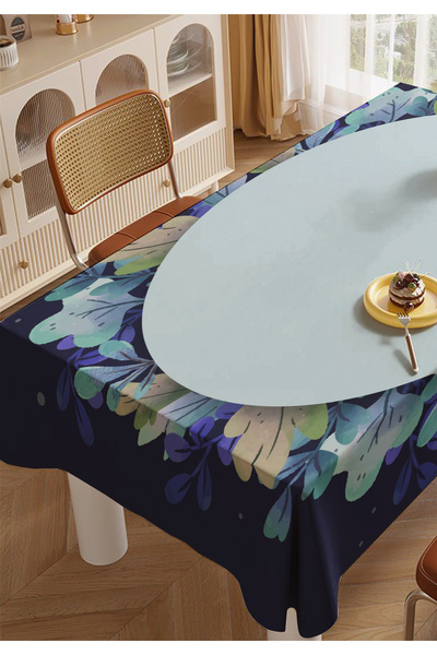 ALAMODECOR Navy Blue Floral Event Tablecloth Living Room Tablecloth