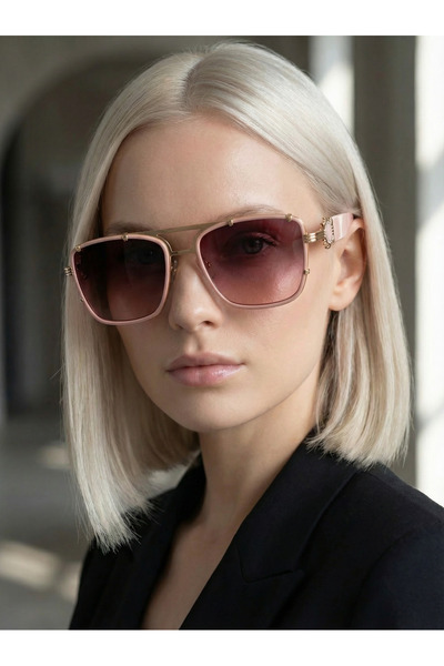 Mazzy نظارة شمسية نسائية باللون الوردي مع تفاصيل ذهبية مربعة الشكل