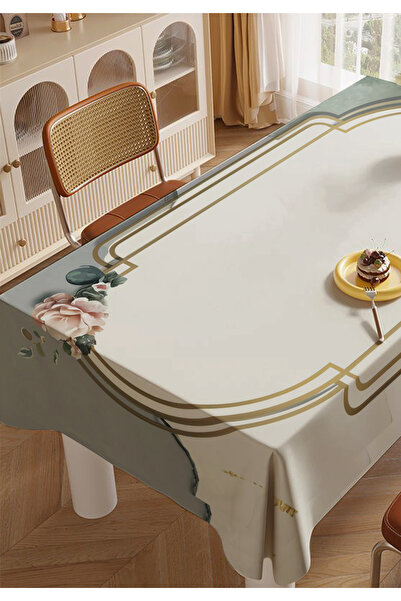 ALAMODECOR Yeşil Şık Yuvarlak Şeritli Mutfak Yemek Masası Örtüsü Salon Masa Ö...
