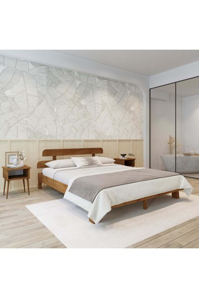 RENAZZO Lotus New Model Ceviz Renk Ahşap Karyola Ve İki komodin Set