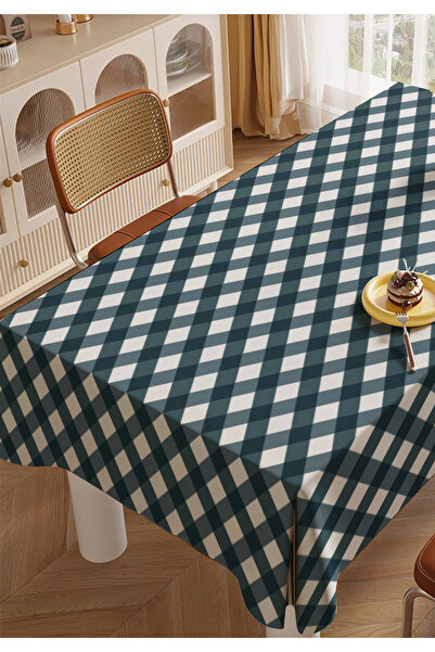 ALAMODECOR Blue Striped Plaid Kitchen Dining Tablecloth Living Room Tablecloth