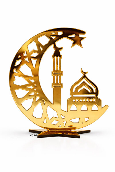 MUSK STORE Ornament mic din plexiglas Ramadan Crescent Culoare Aur 13 x 11 Cm