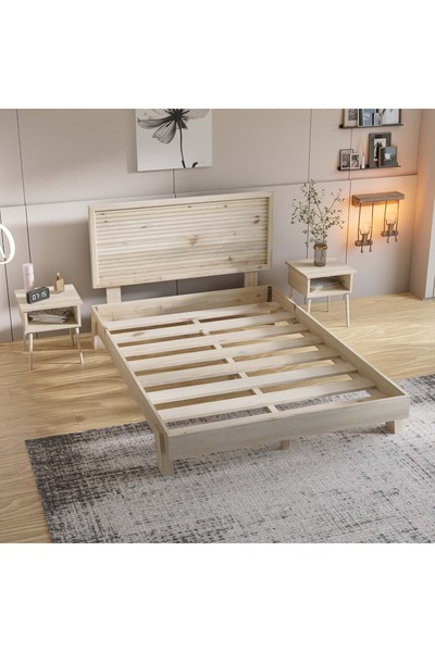 RENAZZO Ebruli Model Doğal Çam Ahşap Karyola