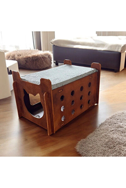 Pet Dizayn Ed Asia Kedi Evi 2 Katlı Ceviz Renk . Rahat Ve Yıkanabilir Minderi...