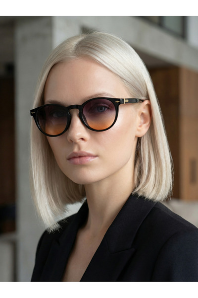 Mazzy Oval Gradient Transition Purple-Orange Glass Black Women's Sunglasses