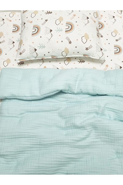 Yada Baby %100 Pamuk Müslin Kumaştan 4 Parça Yeni Doğan Bebek Yorganı Seti 60...