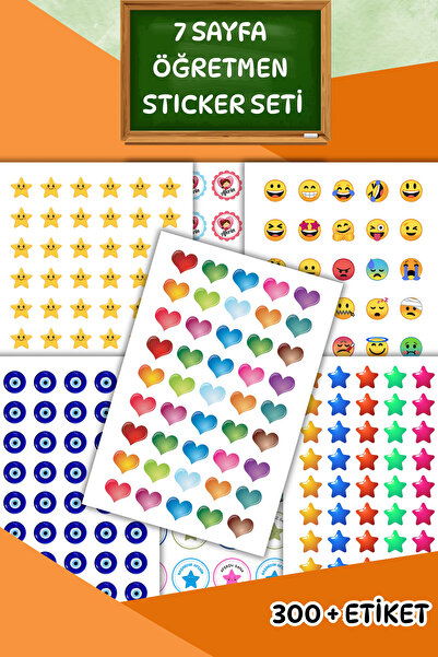 birikiyedi 7 Sayfa Öğretmen Sticker Seti-Etiket Öğrenci/ Ödül/ Ödev Stickerı/...