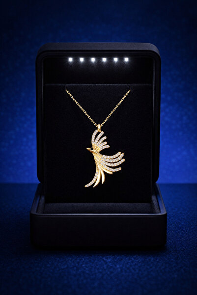 KAR DİAMOND 14 Ayar Altın Zincirli Zirkon Taşlı Zümrüdü Anka Kuşu Kadın Kolye...