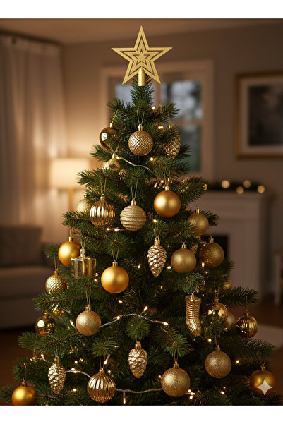 DODOMAR 32 bucăți – Set de ornamente pentru brad de Crăciun cu vârf auriu, or...