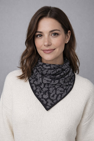 Sebir Moda Leopar Desenli Triko Fular