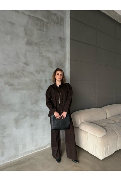 D'RECCY سترة نسائية كبيرة الحجم مع حزام عند الخصر وبنطلون جينز طقم دنيم مكون من قطعتين