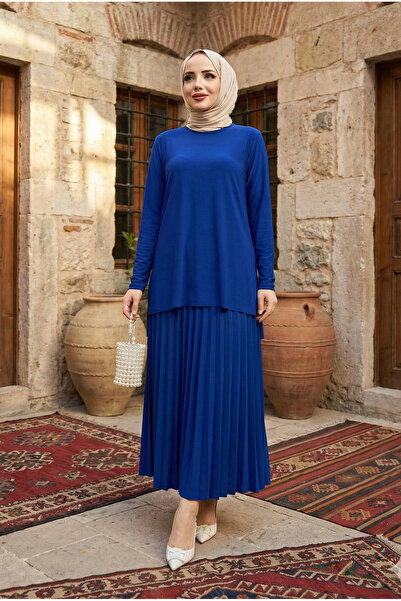 modamira Kadın Sandy Saks Mavi Büyük Beden Anne Davet Günlük Nişan Piliseli U...