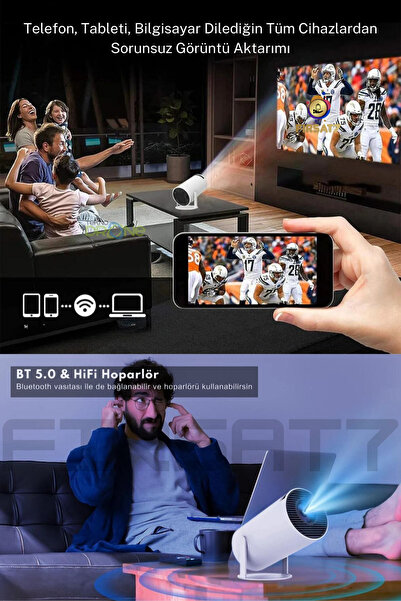Fırsat7 Taşınabilir 130" inç Yansıtma Sinema Projeksiyon Cihazı Ev Sineması Dahili Android 11.0, Bluetooth