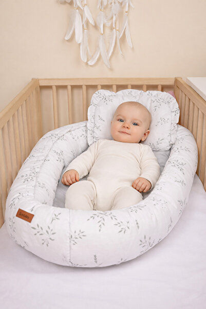 Sensillo Baby Nest Muslin Branch Green 80x45 cm + Perna