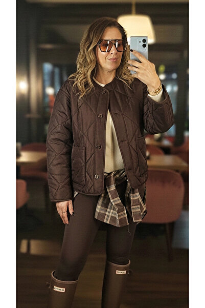 PINARKAYASTYLE Kadın Kapitone Düğme Kapamalı Siyah ve Kahverengi Renk Orjinal...