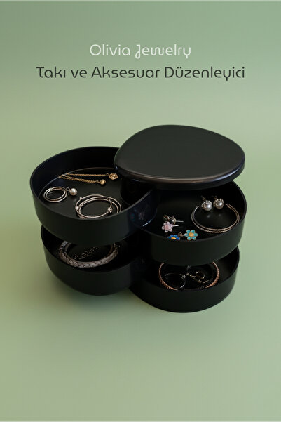 Higienox Olivia Jewelry 360° Dönebilen Takı Düzenleme Kutusu Organizeri Siyah