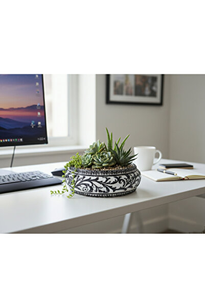 Gold Garden Beton Saksı Sukulent Bonzai Aranjman teraryum çiçek saksısı 23x8c...