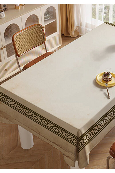 ALAMODECOR Bej Siyah Çiçek Şeritli Şık Mutfak Yemek Masası Örtüsü Salon Masa ...