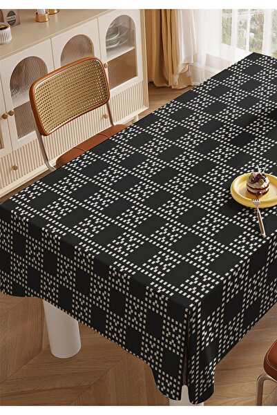 ALAMODECOR Crni točkasti karirani pokrivač za kuhinjski stol, stolnjak za dne...
