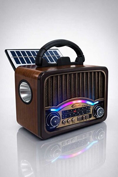Genel Markalar Bluetooth Retro Radyo Solar Panelli Şarjlı Hoparlör, LED Işıkl...