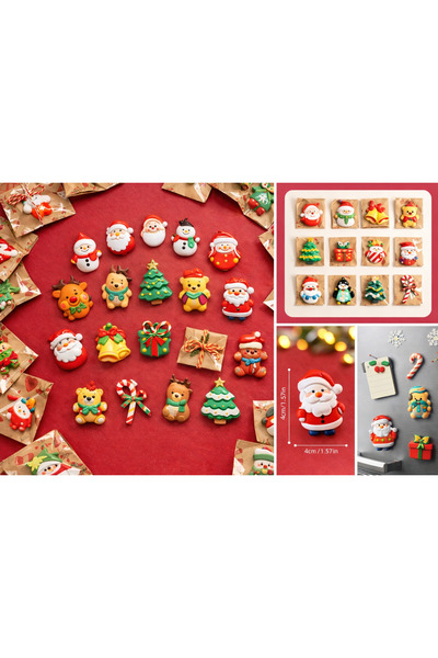 Maygiy Yılbaşı 5li Reçine Buzdolabı Etiketi | Noel Baba, Kar Adamı ve Noel Ağaçları Tasarım