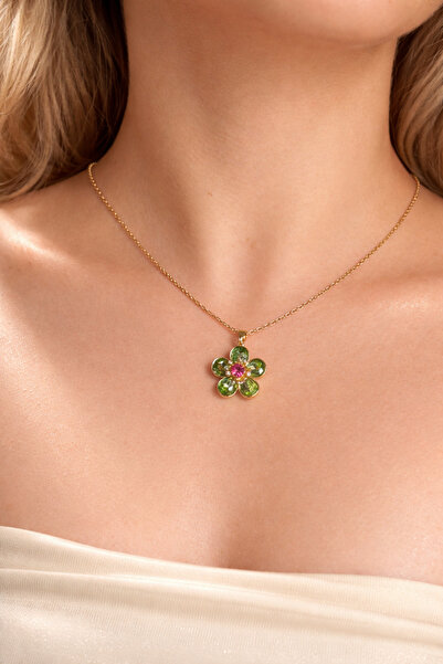 HOUSEKİ قلادة زهرة صغيرة من الكريستال