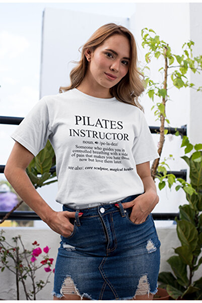 Kadın Beyaz Pamuk Bisiklet Yaka Regular Yarım Kollu Pilates Hediye Tasarım Spor Tshirt