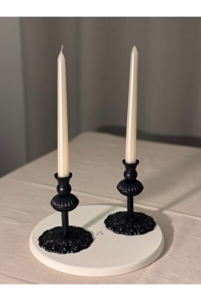 LUXAY HOME LADY 2'Lİ SİYAH ŞAMDAN & MUMLUK SETİ