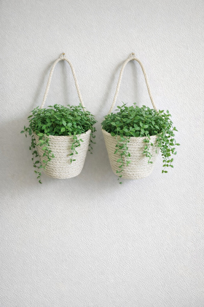 ÖRGÜM سلة زهور صغيرة مزخرفة مكونة من قطعتين مقاس 12×10 سم، لا تشمل النباتات أ...