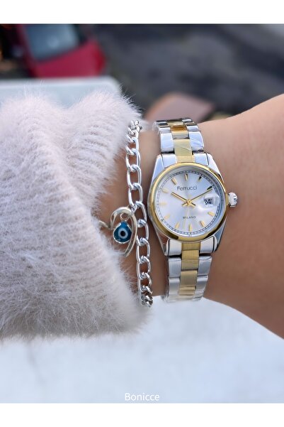 Ferrucci Brand Steel Strap Waterproof Yellow Color Stone Women's Wristwatch + bracelet