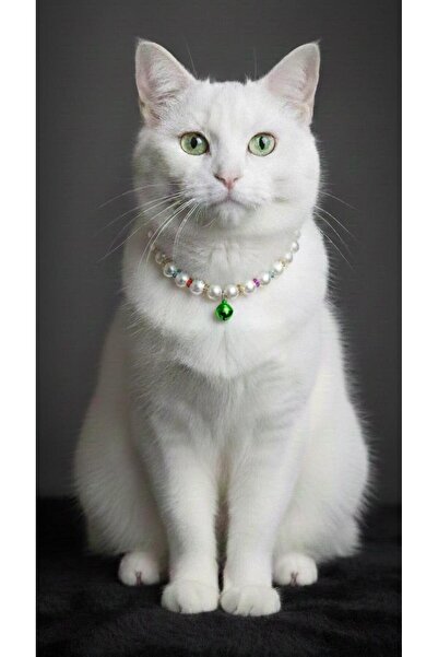 Vira Rise إكسسوار زينة لطوق القطط مصنوع من الخرز اللؤلؤي الأبيض مع حلقات خضراء