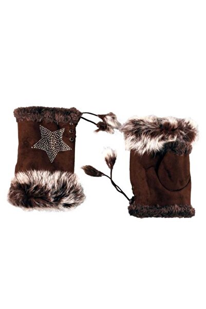 KUMİ Parmaksız Tasarım Yıldız ve Parıltı Taşlı Kadın Eldiven Ayarlanır