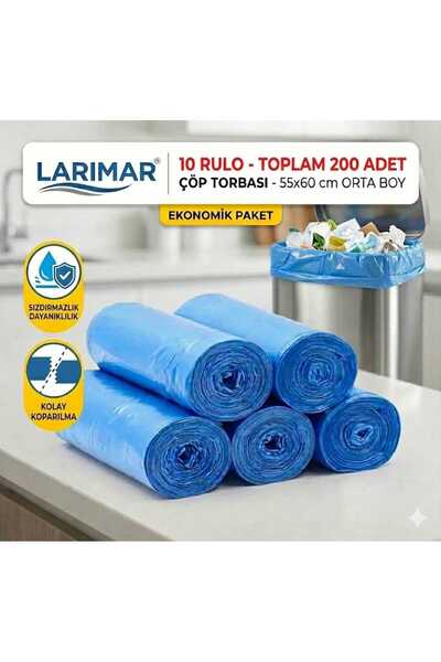 Larimar 10 role de saci de gunoi de dimensiune medie, în total 200 de bucăți, 55*60 cm / saci de gunoi albastru durabil pentru curățarea bucătăriei