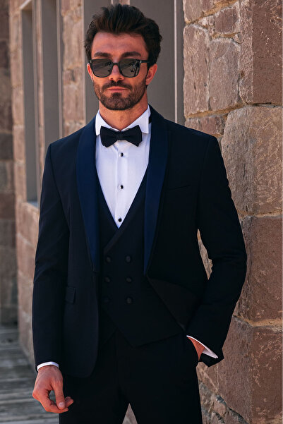 SERKAN SEVİNÇ Slim Fit Erkek Şal Yaka Likralı Kumaş Smokin