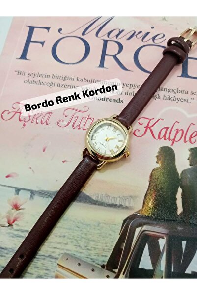 QUARTZ Minimal Vintage Women Wristwatch Retro Burgundy Color Band Round Model with Roman Numerals Bb0140