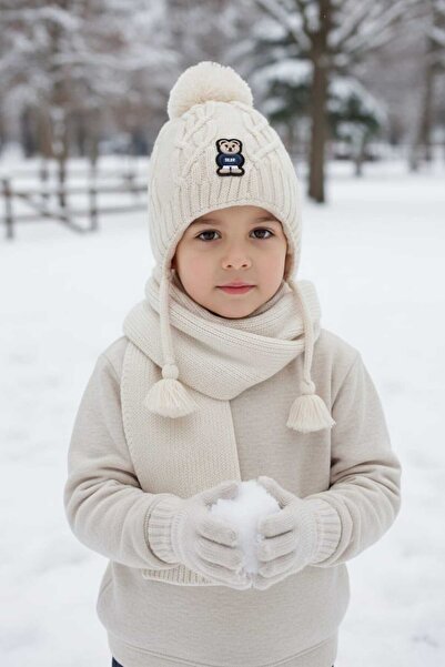 Kitti مجموعة من 3 قطع من قفازات وشاح للأطفال الرضع والأطفال بعمر 1-4 سنوات