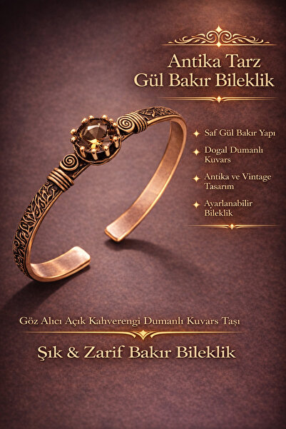 İyyaKee Kadın Bakır Bileklik Otantik Model Zultanit Taşlı Kelepçe Bilezik