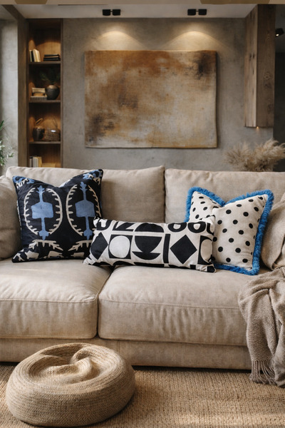 Alacastore Голям комплект от 3 ленени набръчкани калъфа с пискюли