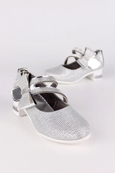 LUGMO Girl's Shoes Evening Dress Bow Tie Ballerina Shoes with Stones Silvery ...