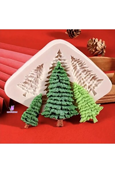 morlalem m Üçlü Mini Çam Ağacı Silikon Kalıp K-121, Kokulu Taş Sabun Alçı Mum Kalıbı