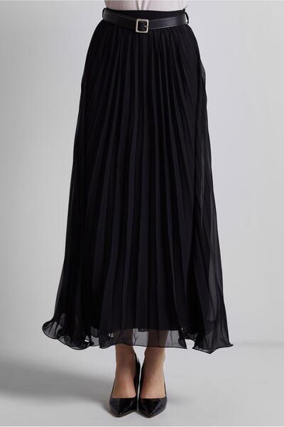 TRENDTESETTÜR KADIN SİYAH KEMERLİ PİLİSELİ ETEK T 2026