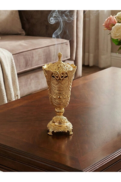 SQUALO مبخرة ذهبية معدنية بارتفاع 25 سم بتصميم عصري أنيق