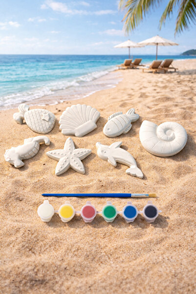 Misse 7 Adet (3D) Deniz Canlıları Figürlü Taş Boyama Seti Çocuk Gelişimi Etki...