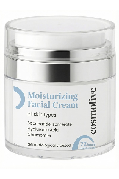 Cosmolive Yüz Kremi | Saccharide Isomerate & Hyaluronik Asit | Uzun Süreli Nem | Papatya | 72 Saat Etki